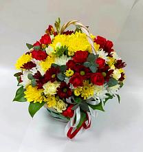 Цветочная композиция из Хризантемы и Розы в корзине #REPLACE_PRED# совхозе им. Ленина